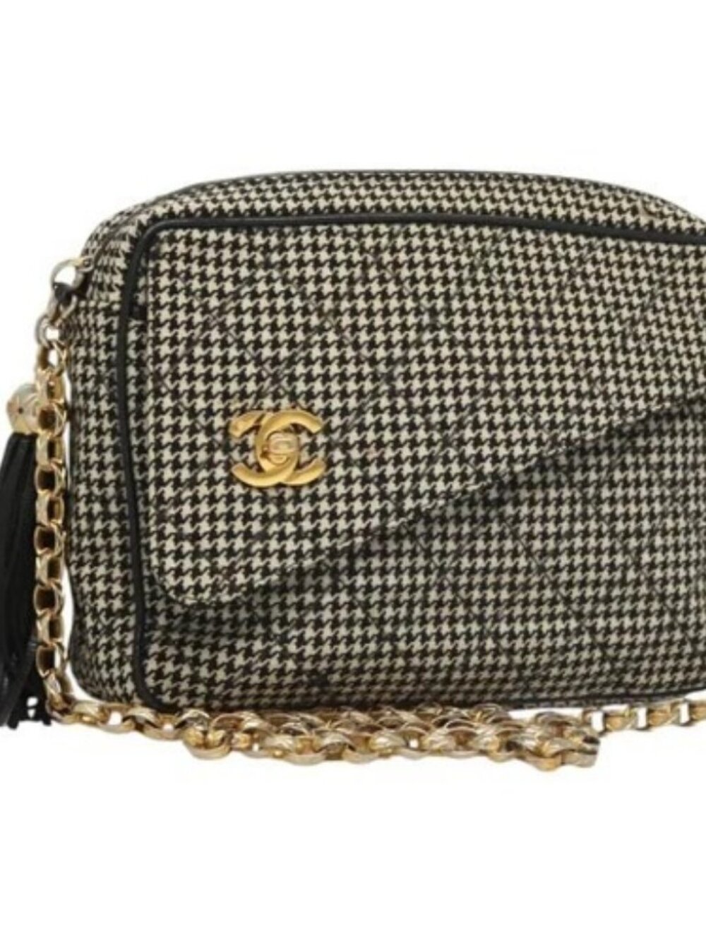CHANEL Matelasse Chain Shoulder Bag Canvas White Black CC Auth 120186V